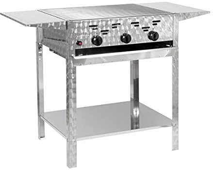 Gasgrill 3-flammiger Edelstahl-Brenner 11kW Standmodell mit Grillrost und Abstellplatten, Gastrobräter Profigrill Verein