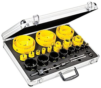 Starrett KMX25061-N 31-Piece Bimetal, Carbide-Tipped, and Cordless Smooth Cut Electrician's Hole Saw Kit with Aluminum Case