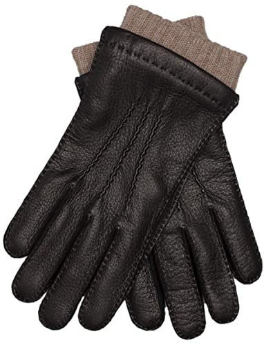 EEM Herren Lederhandschuhe, edles Hirschleder, weiches Futter aus Kaschmir und Wolle, handgenäht, schwarz XL