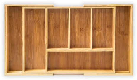 Relaxdays Besteckkasten ausziehbar HBT 5 x 48,5 x 28 cm Besteckeinsatz aus Bambus mit 5 bis 7 Fächern als Küchenorganizer und Schubladeneinsatz pflegeleichte Besteckeinlage für alle Schubladen, natur