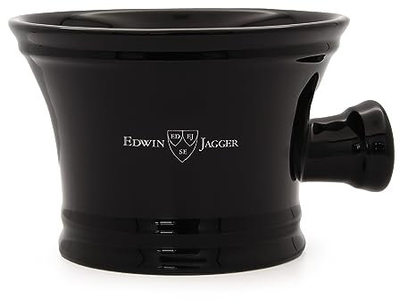 Edwin Jagger RN46 Traditional Porcelain Luxury Shaving Bowl with Handle for Shaving Cream or Shaving Soap for Men and Women (Black)