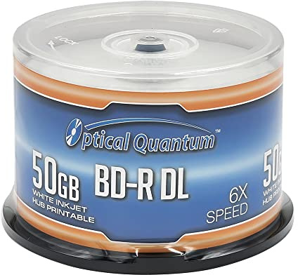 Optical Quantum 6X 50GB BD-R DL White Inkjet Printable Blu-ray Double Layer Recordable Media, 50-Disc Spindle