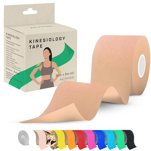 Kinesiology Tape 5m Roll [2024 Edition] - Sports and Medical Tape for Joint and Muscle Support, Multipurpose KT Tape, Body Tape, Boob Tape, Physio Tape, Sports Tape, Trans Tape, Athletic Tape - Beige