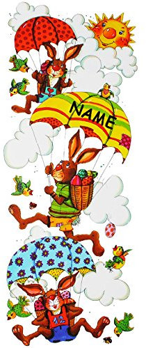 alles-meine.de GmbH XL - Fensterbild - Osterhase mit Fallschirm - incl. Name - statisch haftend - selbstklebend + wiederverwendbar/Ostern & Frühling - Osterhasen - Sticker ..