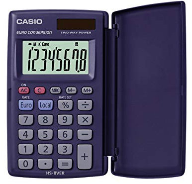 CASIO Taschenrechner HS-8VER, 8-stellig, Währungsumrechnung, Schutzklappe, Tausenderunterteilung, Solar-/Batteriebetrieb