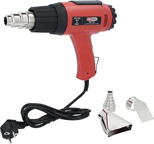 KS TOOLS 960.1190 - Décapeur Thermique 2000W - Pistolet Thermique à Air Chaud - 2 Positions - Réglage de Température par Molette sur 6 Plages entre 50° à 650° - 4 Buses - Couleur Rouge