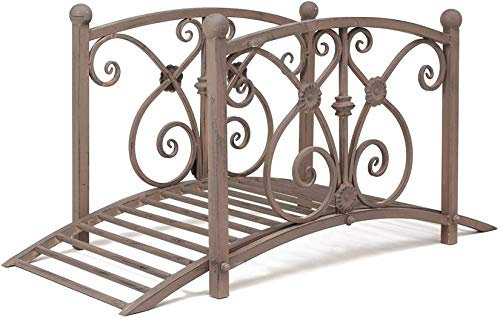 Dekoleidenschaft Deko-Brücke Bachlauf aus Metall in Rost-Optik, mit Geländer, Zierbrücke, Gartendeko für Draußen, Teichbrücke, Gartenbrücke