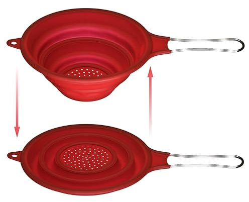 Premier Housewares Zing Sieb, Red Silikon, Edelstahl, zusammenklappbar
