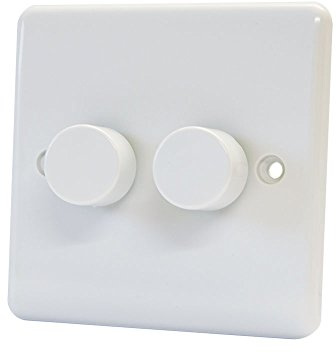 10A Light Dimmer Switch 2 Gang 2 Way - Push On Off 400W - Plastic White