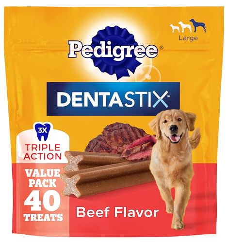 Pedigree Dentastix Dog Dental Treats, Large Breed Dog Treats, Beef Flavor, 2.08 lb. Bag (40 Treats Total)