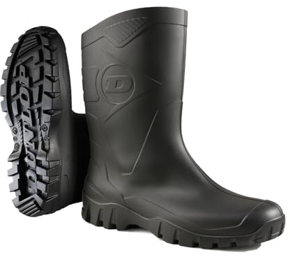 DUNLOP Short Leg Half-Height Wellies Easier On & Off Good For Wider Calf Fitting,Black,9 UK