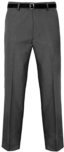 MyShoeStore Mens Formal Trousers Casual Business Office Work Home Belt Loops Smart Dress Pants Straight Leg Flat Front Everpress Pockets Waist (Charcoal Grey, 40/31)