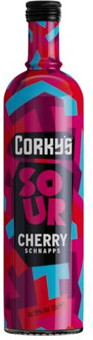 Corky's Sour Cherry Schnapps 70cl | Shots | 15% ABV | Sour Cherry Liqueur | Vodka schnapps, party shots, cocktail ingredient, pre drinks, flavoured vodka, vegan and gluten-free