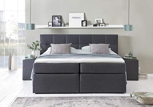Furniture for Friends 3F Boxspringbett Bea 220x200 cm Anthrazit Härtegrad H2 | 7-Zonen Taschenfederkern Matratze + Visco Topper