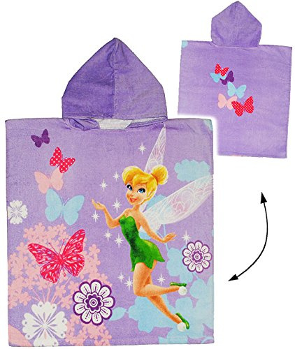 alles-meine.de GmbH Badeponcho - Fairies/Fairy - 60 cm * 120 cm - 4 bis 8 Jahre Poncho - mit Kapuze - Handtuch Strandtuch Baumwolle - Tinkerbell Schmetterling Blumen - Mädchen ..