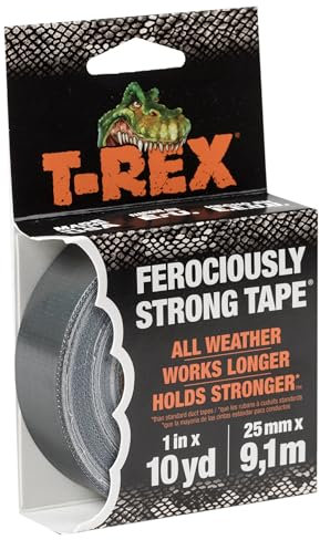 T Rex Ferociously Strong Waterproof Duct Tape Silver Grey | Heavy Duty Strong Adhesive Gaffer, Gaffa, Cloth for Indoor/Outdoor Repair 25mm x 9.1m