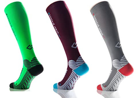 Calze elastiche per lo sport (compressione: 18 – 21 mmHg) di alta qualità, made in Germania, verde fluo