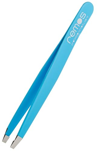 REMOS Pinzas de cejas de acero inoxidable con punta recta 9,5 cm en azul