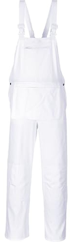 Portwest S810 Bolton White Cotton Painters Bib Overalls with Knee Pad Pockets, XXL