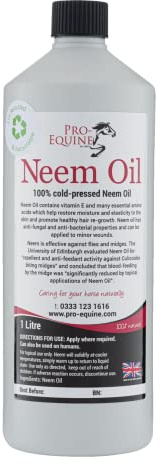 Pro-Equine Neem Oil for horses 1Litre - pure cold pressed quality neem oil for horse skin care