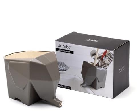 PELEG DESIGN Elephant Cutlery Drainer – Funny Self Draining Utensil Drying Rack for Kitchen Sink | Cute Silverware Drainer Basket (Grey)