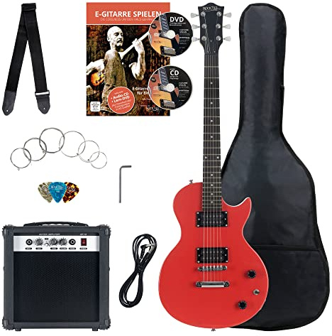 Rocktile Banger's Pack Single Cut E-Gitarren Set, 7-teilig Red, 5 x 12 | Rocktile Single Cut Style E-Gitarre, Red Highgloss Finish, 2 Humbucker Tonabnehmer, Pickup Wahlschalter, Volume-/ Toneregler