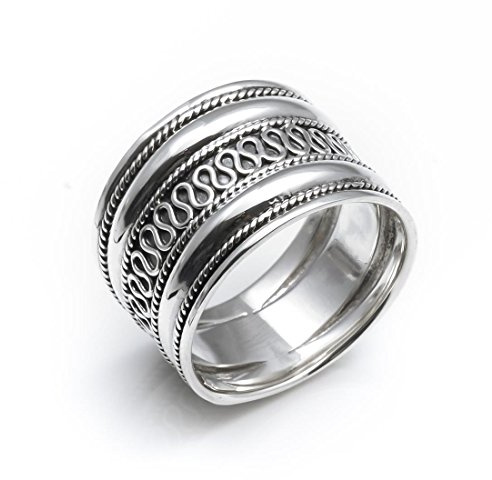 Silverly Anelli per il Pollice da Donna | Anelli Larghi in Argento Sterling con Design a Corda da 15,3mm | Anello da Uomo in Argento 925 Massiccio | Gioielli Lavorati a Pergamena di Bali