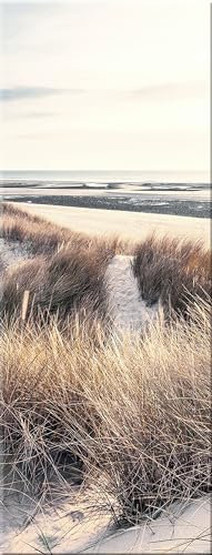 artissimo, Glasbild, 30x80cm, AG1893A, Sands II, Strand und Meer, Bild aus Glas hochkant, moderne Wanddekoration aus Glas, Wandbild Wohnzimmer modern