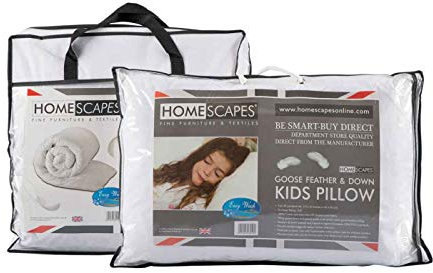 HOMESCAPES Goose Feather & Down Kids Duvet & Pillow Set 4.5 Tog Hypoallergenic & Anti Dust Mite Filling Summer Duvet: 120x150 cm Pillow: 40x60 cm Soft-Medium Firmness, Washable at Home, RDS Certified