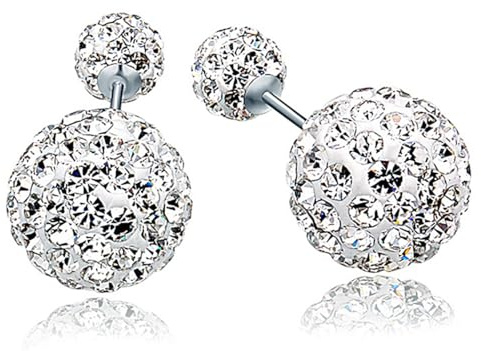 Unendlich U 925 Sterling Silber 6-10mm Doppel Österreichischer Kristallkugeln Ohrstecker Front-Back-Ohrringe für Damen/Mädchen