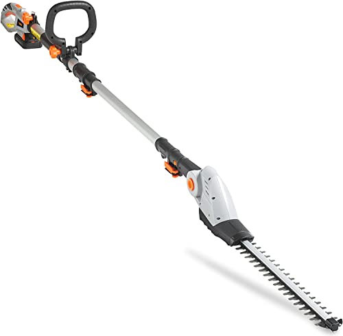 VonHaus Pole Hedge Trimmer Cordless – Long Reach Telescopic Extendable Cutter for Hedges, Bushes, Branches, Shrubs – 20V Battery, Charger, Harness, 135° Adjustable Head, Dual Action Blades