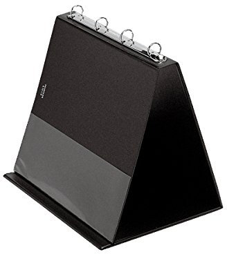 VELOFLEX 4101080 - Tisch-Flipchart DIN A4 Querformat, inkl. Klarsichthüllen, aus PVC, Tischaufsteller Präsentation, Flipchart schwarz, Aufstellringbuch