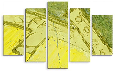 5 teiliges Wandbild auf Leinwand (Gesamt: H: 100cm B: 160cm) Keilrahmenbild Canvas Fotodruck Leinwandbild Leinwanddruck Kunstdruck Wandbild gelb grün gemalt Muster