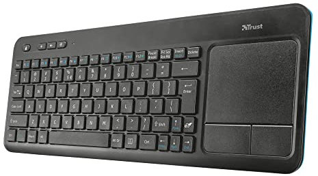 Trust Veza Kabellose Tastatur mit XL Touchpad, Deutsches QWERTZ Layout, Leicht und Schlank, Mikro-USB-Empfänger, 10 m Funkbereich, Funktastatur für Smart TV, PC, Laptop, Console - Schwarz