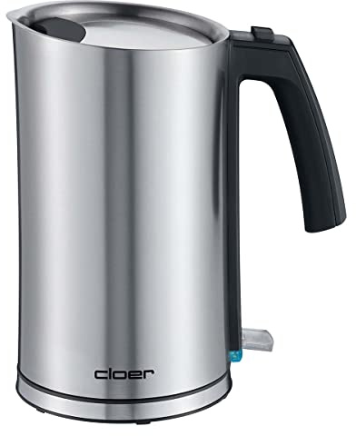 Cloer 4909 Cool-Wall-Wasserkocher, 2000 W mit innen liegender Füllmengenmarkierung, wärmeisoliert für bis zu 1,2 L, mattierter Edelstahlbehälter