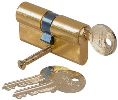 Vachette Cilindro di serratura meccanica FIRST per porta, doppio ingresso, 40 x 40 mm, meccanismo a 5 perni di sicurezza, 3 chiavi, installazione facile, garanzia 2 anni, finitura ottone