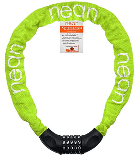 NEAN Zahlenschloss mit Stahlkettengliedern fuer Fahrrad und Motorrad Neongruen