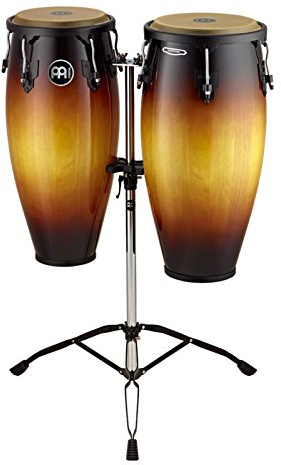 Meinl Percussion Headliner Conga Set - Handtrommel Set 10 Zoll und 11 Zoll - Büffelfell - Inkl. doppelstrebigen Ständer - Siam Eiche, Mehrfarbig (HC888VSB) | 10 Zoll Nino und 11 Zoll Quinto, 8 mm Spannschrauben, 2 mm Spannreifen, Inklusive Zubehör, mit Büffelfell, Siam Eiche