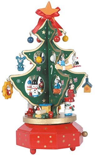 Spieluhr Drehbaum mit angehängten Figuren, H: 25 cm, rot/grün, handbemalt im Kunsthandwerks-Stil