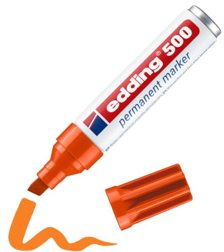 edding 500 Permanentmarker - orange - 1 Stift - Keil-Spitze 2-7 mm | wasserfest, schnell-trocknend - wischfest - für Karton, Kunststoff, Holz, Metall, Glas