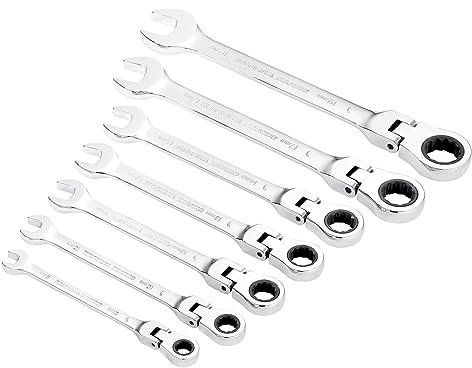 Draper 25395 - Set di chiavi a cricchetto metriche con testa flessibile a combinazione, 7 pezzi