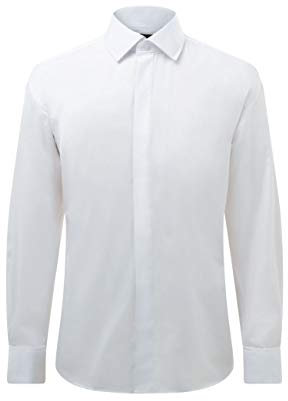 Dobell Mens White Tuxedo Dress Shirt Regular Fit Standard Collar Double Cuff Plain Fly Front-18