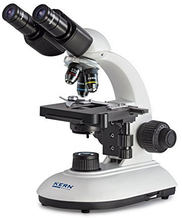 KERN Optics - Microscopio da laboratorio traslucido, tubo binoculare, acromatico, 4x/10x/40x, LED da 3 W, colore: Bianco/Nero