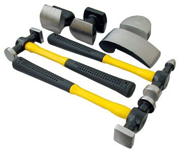 Tooltime® 7pc Car Auto Body Dent Repair Panel Kit + Case - Beaters Beating Fibreglass Hammer