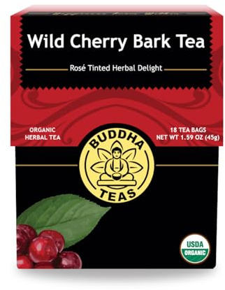 Buddha Teas - Organic Wild Cherry Bark Tea - Herbal Tea - For Health & Wellbeing - Supports Respiratory & Digestive Health - Clean Ingredients - Caffeine Free - OU Kosher - 18 Tea Bags (Pack of 1)