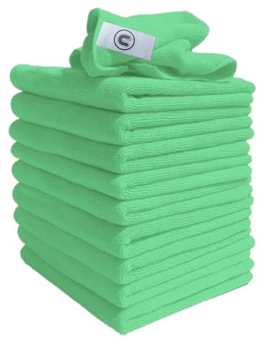 DCS Microfibre Cleaning Cloth, Green, Pack of 10, Large Size: 40x40cm. Super Soft Premium Streak Free Washable Cloth Duster for Kitchen, Bathrooms, Surfaces, Mirrors, Car, Motorbike