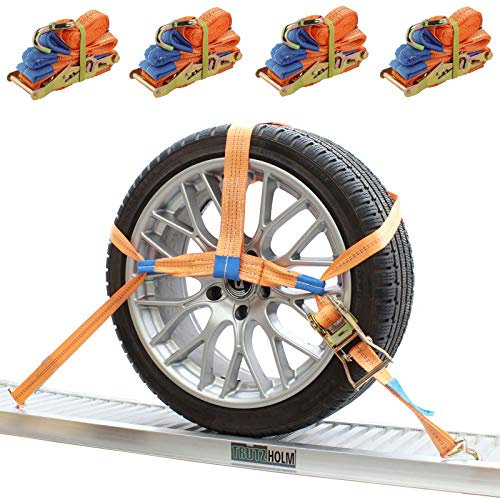 Trutzholm 4X Spanngurte Radsicherungsgurt Reifengurt 2 Tonnen PKW Verzurrsystem orange
