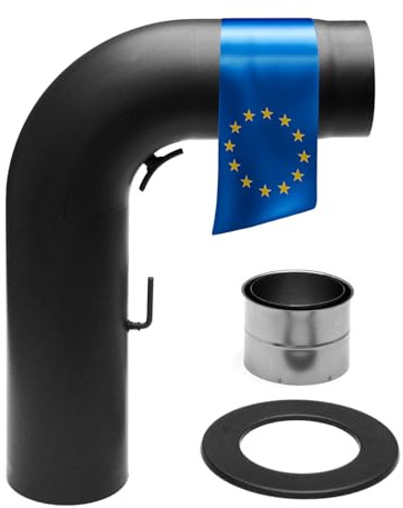raik Rauchrohr Ofenrohr Set 150 mm einteilig schwarz 90 Grad Bogen gezogen 2 mm Stahl Senotherm Lackierung bis 600 Grad inklusive Wandrosette und Doppelwandfutter