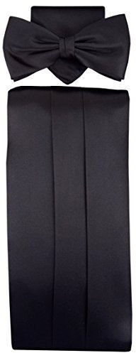 TigerTie Kummerbund Einstecktuch Fliege 100% Seide Farbe Schwarz - Leibbinde Schärpe