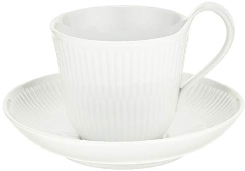 Royal Copenhagen White Fluted Tasse und Untertasse mit Hohem Henkel 25cl Porzellan Weiß, Maße: 15cm x 9cm, 1017384